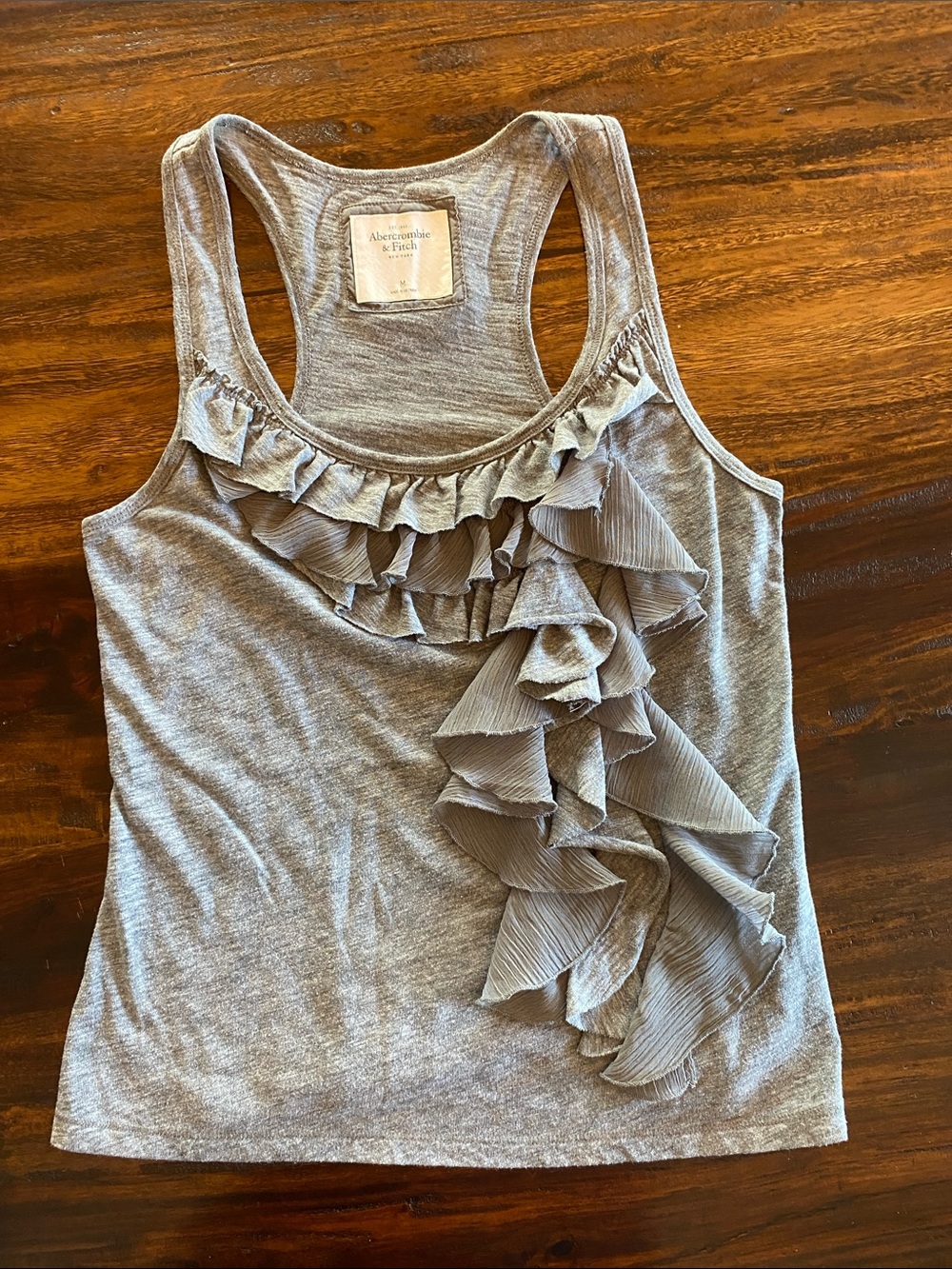 Abercrombie & Fitch Light Gray Ruffle Racerback Tank